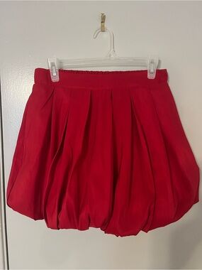 a new day Red Pleated Bubble Mini Skirt